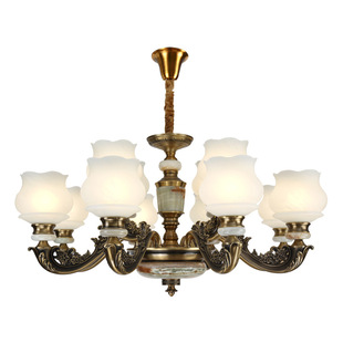 新款欧式吊灯美式 锌合金真玉石金古铜色客厅LED灯饰创意家居灯具