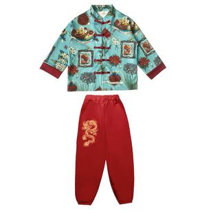 中国风儿童演出服女童旗袍男童汉服套装国潮唐装幼儿园合唱表演服