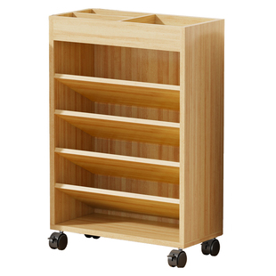 桌下资料架收纳车办公文具用品学生书本整理柜可移动文件架书桌旁书立架落地置物架办公桌边带轮实木多层书柜