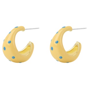 复古波点黄色滴釉耳环女夏天多巴胺耳钉2025新款爆款高级感耳饰