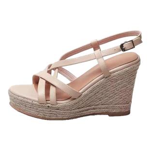 2024新款韩版草编坡跟凉鞋女高跟防水台女鞋夏季松糕跟厚底女凉鞋