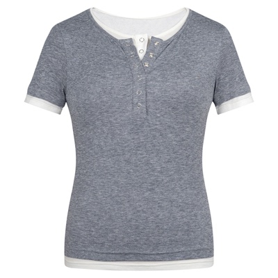 FUNNEL IN原创设计 双层两件撞色白边亨利领三色短袖T恤修身上衣