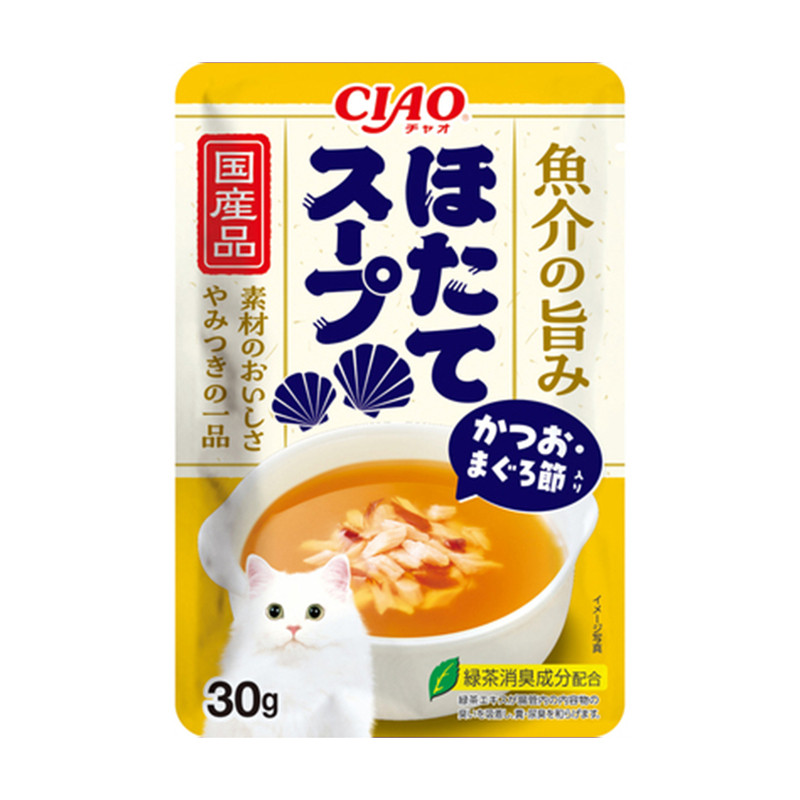 日本伊纳宝Ciao海鲜风味汤包鸡肉扇贝浓汤猫零食湿粮含绿茶消臭