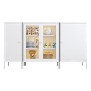 白色家用钢制餐边柜落地靠墙一体厨房小单门黑色阳台储物柜鞋柜