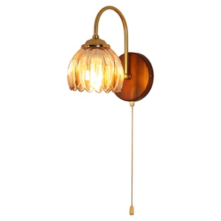 Home中古风壁灯日式复古高级感走廊过道灯实木玻璃护眼卧室床头灯