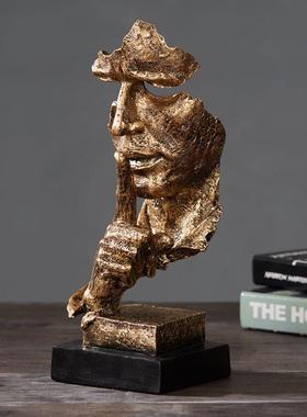 沉默是金抽象艺术人脸面具摆件创意简约装饰品办公室书房工艺摆设