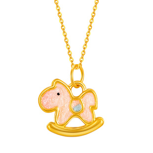 水贝黄金官方旗舰店足金999粉木马吊坠项链小克重金饰送女友礼物