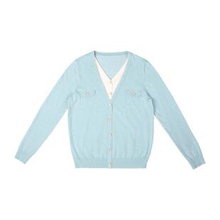 HONRN/红人休闲修身v领撞色假两件套头针织衫上衣女秋冬HI59OM005