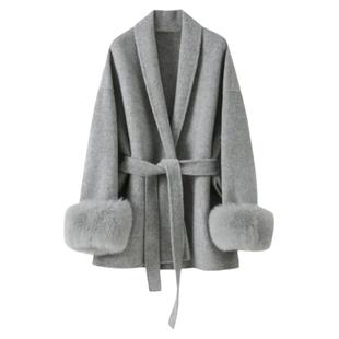 2025秋冬新款双面羊毛大衣女短款小个子可拆狐狸毛气质羊毛呢外套