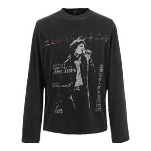 VLABMADE *史上舞王*斑驳印花Vintage单缝线水洗做旧破坏长袖TEE