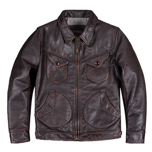 美式门多萨纯皮皮衣擦色做旧头层软牛皮夹克男士短款真皮外套青年