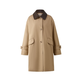 【特氟龙三防】Eland衣恋风衣女中长插肩袖单排扣外套2026春新款