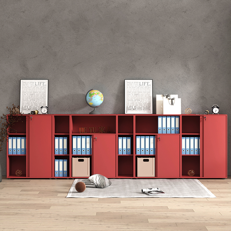 禾禹办公室推拉门矮柜文件柜隔断柜木质储物柜带锁资料柜子落地柜