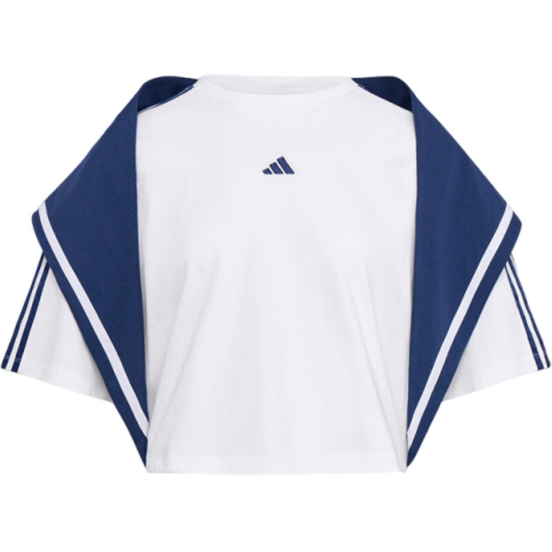 滔搏adidas阿迪达斯女子舒适亲肤运动休闲海军领短袖T恤KZ4182