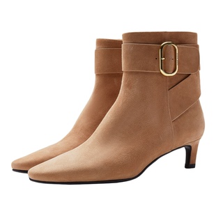 Nine West/玖熙细跟宽扣带及踝短靴女磨砂职场百搭软皮秋冬时装靴