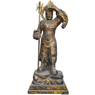 迎善永安东密毗沙门天王木雕佛像日本家居财宝护法财神工艺品摆件