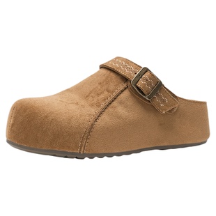 依思q两穿厚底勃肯鞋女款2026春季新款一脚蹬内增高黄色半拖鞋子