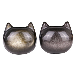 天然金银曜石无脸猫咪头黑曜石水晶男女饰品项链吊坠配件手链配饰