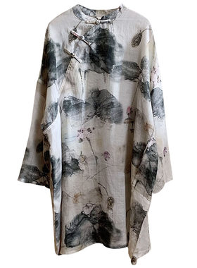 【水墨荷花】禅意苎麻茶服中国风