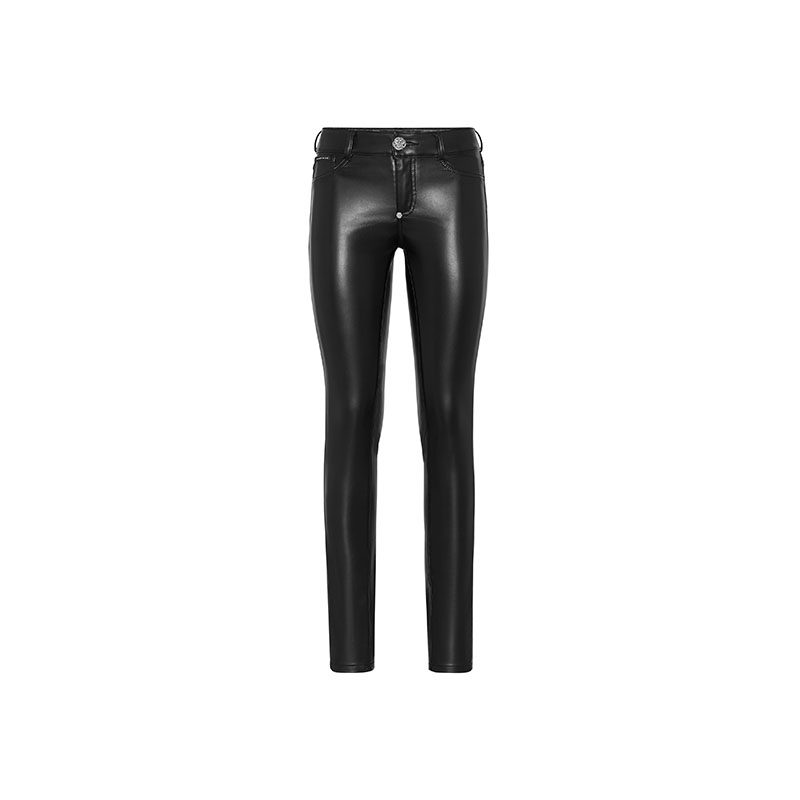 PHILIPP PLEIN 女士经典徽标紧身皮裤打底裤