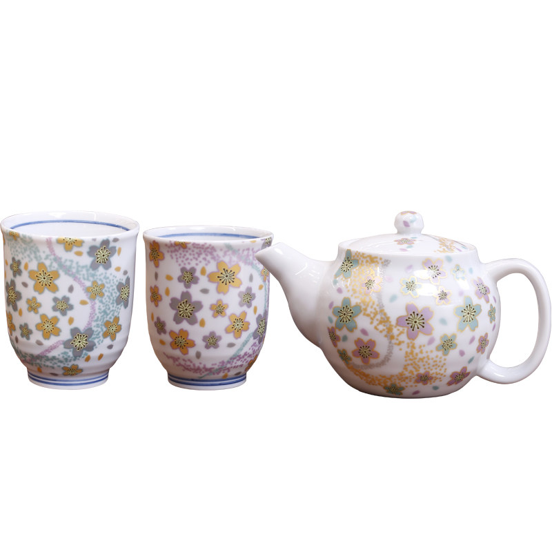 日本进口九谷烧樱花茶壶茶杯套装日式手绘泡茶壶杯茶具礼盒送礼杯