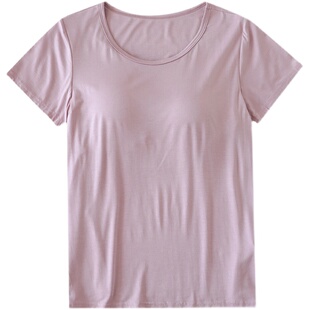 带胸垫短袖T恤女夏季免穿文胸罩杯一体半袖打底衫莫代尔上衣修身