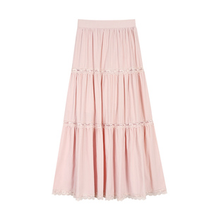 pusumede 甜心小白裙 白色半身裙女蕾丝拼接法式气质蛋糕裙长裙