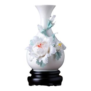 牡丹陶瓷花瓶轻奢高级感瓷器德化白瓷摆件客厅高档插花艺术装饰品