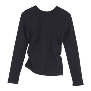 A21女装针织修身圆领长袖T恤春秋季假两件设计感不对称打底上衣女