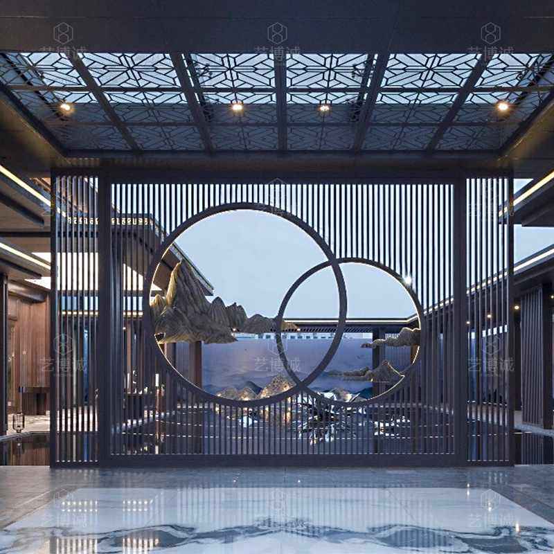 不锈钢园林屏风景观墙金属仿古景观凉亭亭子厂家不锈钢结构遮阳亭