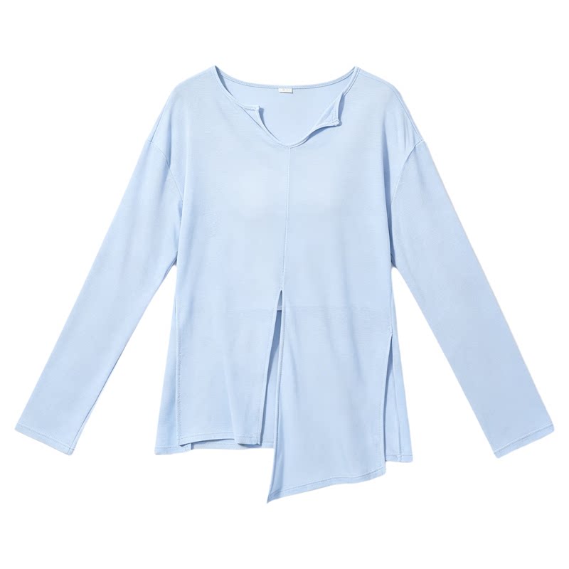现代舞不规则开叉长袖上衣舞蹈服练功服古典舞宽松T恤跳舞服装女
