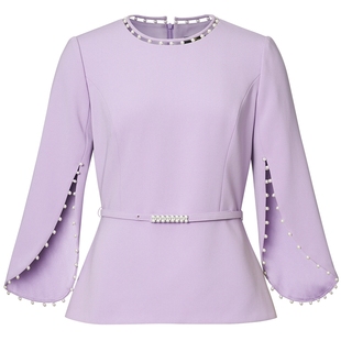 【精致社交】Lakoradior拉珂蒂淡紫春夏圆领珠饰蝙蝠袖上衣