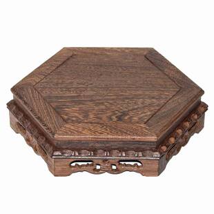 鸡翅木六角形底座工艺品摆件木质托架花瓶盆景茶壶奇石头实木底座