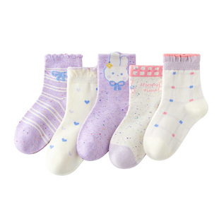 儿童袜子女童春秋款A类抗菌无骨公主袜小女孩宝宝纯色中筒棉袜