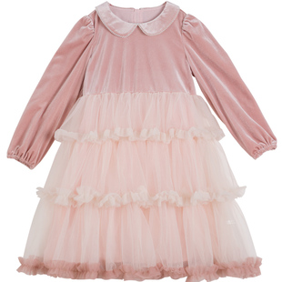 Little Naive儿童公主连衣裙秋礼服纱裙女童表演晚礼服生日蛋糕裙