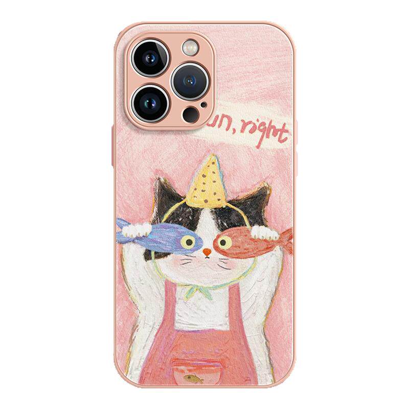 适用苹果16手机壳新款iphone16pro油画小猫15全包17软14小羊皮质13外壳plus卡通小猫12高级感16promax女款x套