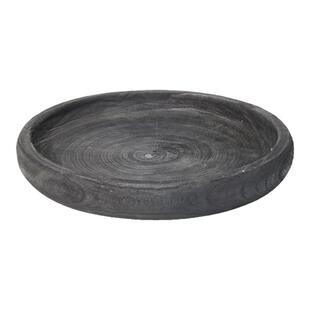 侘寂风复古黑色泡桐木圆形果盘阳台客厅茶几木质托盘装饰品摆件
