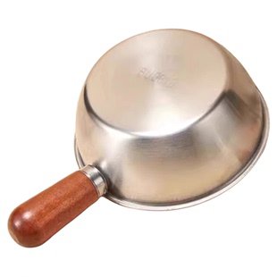 不锈钢胡桃木手柄平底锅宝宝辅食锅热油锅食品级多功能汤锅炒菜锅