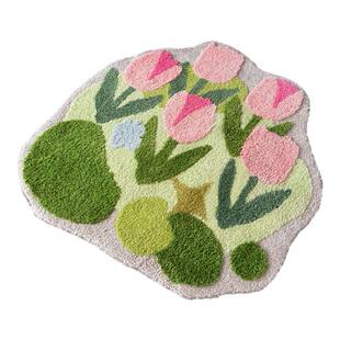 可爱郁金香圆形地毯卧室客厅书房梳妆镜加厚地垫床边毯防滑可机洗