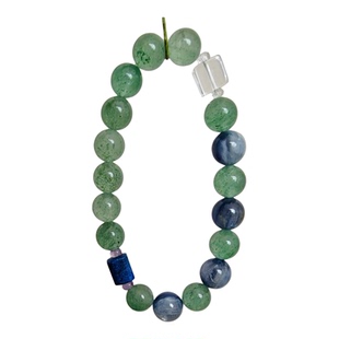 原创  天然绿草莓蓝晶青金石多宝手链女水晶稳定情绪白水晶手串