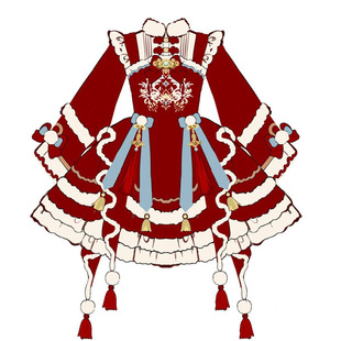 夜如嫣新年战袍原创设计lolita洛丽塔lo裙红色长袖jsk连衣裙套装