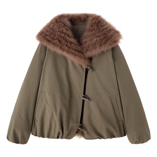 狐狸毛皮草羽绒服女2025冬季可拆卸大毛领短款鹅绒内胆保暖派克服