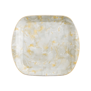 创意骨瓷双耳平盘凉菜盘家用描金浅盘酒店牛排意面盘四方形菜盘