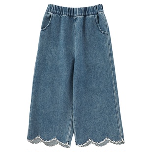 幼悠女童2026春秋新款宽松直筒九分蓝色牛仔裤清新百搭儿童裤子潮