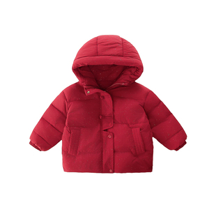 法国Uamtor女童红色羽绒服雪花拜年服白鸭绒冬季新年加厚宝宝外套