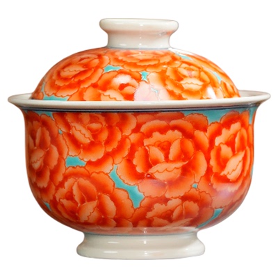 立勤堂矾红玫瑰布袋盖碗120ml