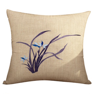 抱枕黄麻兰花竹子刺绣宋式美学中式禅意靠枕靠背垫子沙发茶椅靠垫