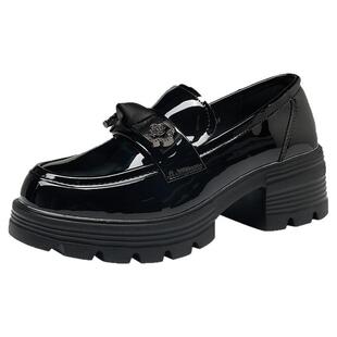 大东黑色厚底小皮鞋女2026新款秋冬英伦风百搭圆头粗跟乐福鞋jk鞋