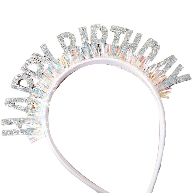 Happybithday彩银色生日闪亮片发箍儿童头箍生日帽子派对装扮装饰