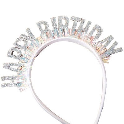 Happybithday彩银色生日闪亮片发箍儿童头箍生日帽子派对装扮装饰